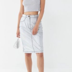 High waisted metallic nylon grey skirt